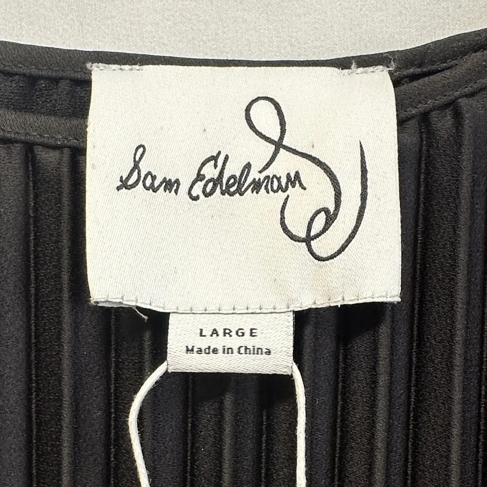 NWT Sam Edelman Hammered Satin Plissé Black Midi Dress L - Picture 3 of 9